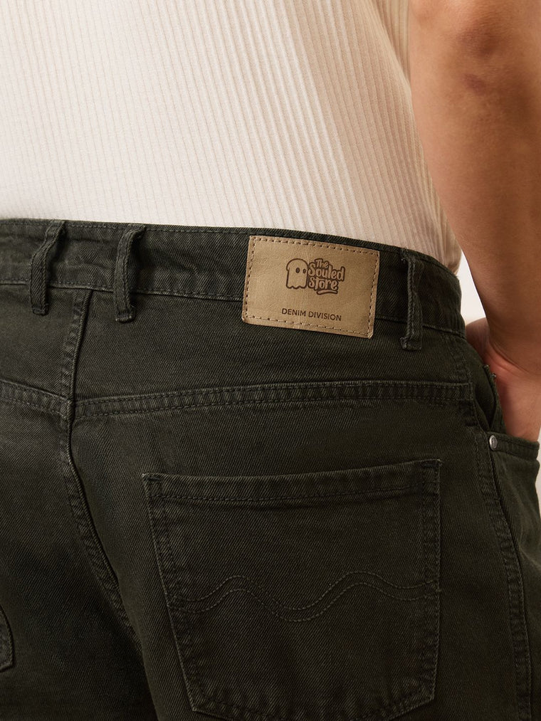 Cargo Denims: Dark Sage Men Cargo Jeans