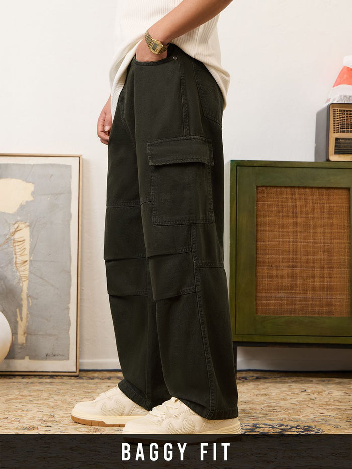 Cargo Denims: Dark Sage Men Cargo Jeans