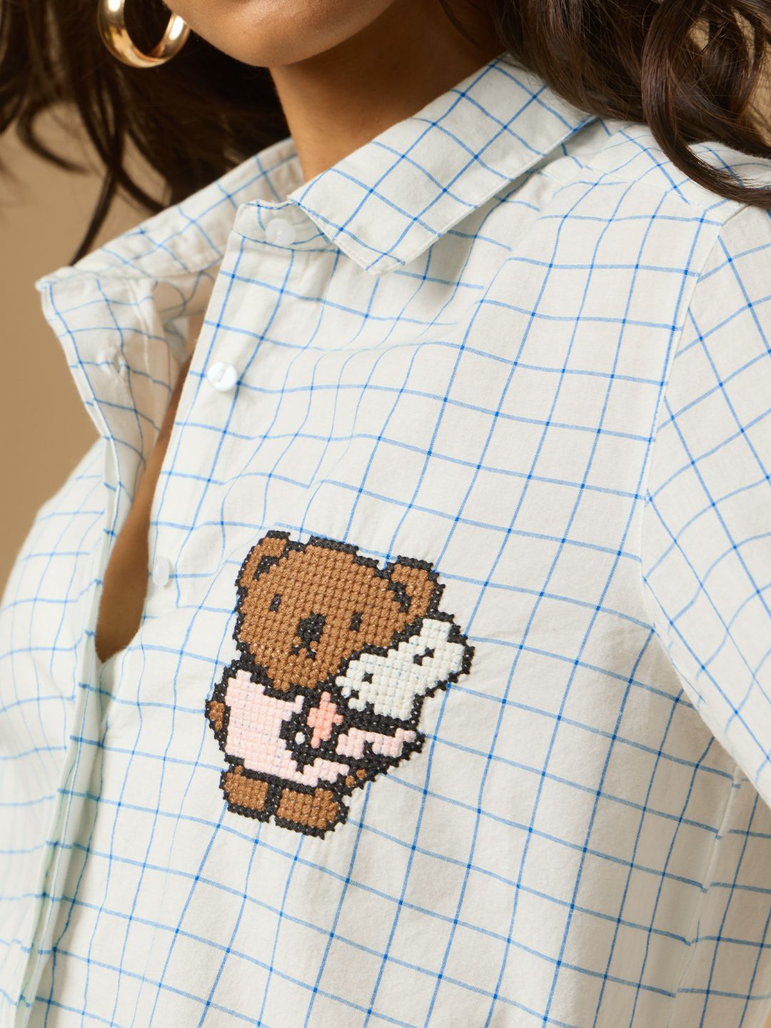 Cropped Plaid Shirt: Aqua Women Relaxed Shirts