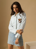Cropped Plaid Shirt: Aqua Women Relaxed Shirts