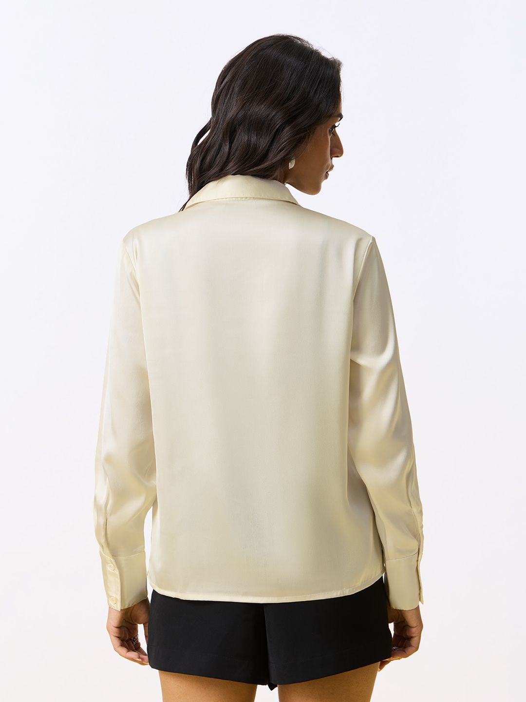 Satin Solid Shirt: Rich Ivory Women Relaxed Shirts