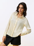 Satin Solid Shirt: Rich Ivory Women Relaxed Shirts
