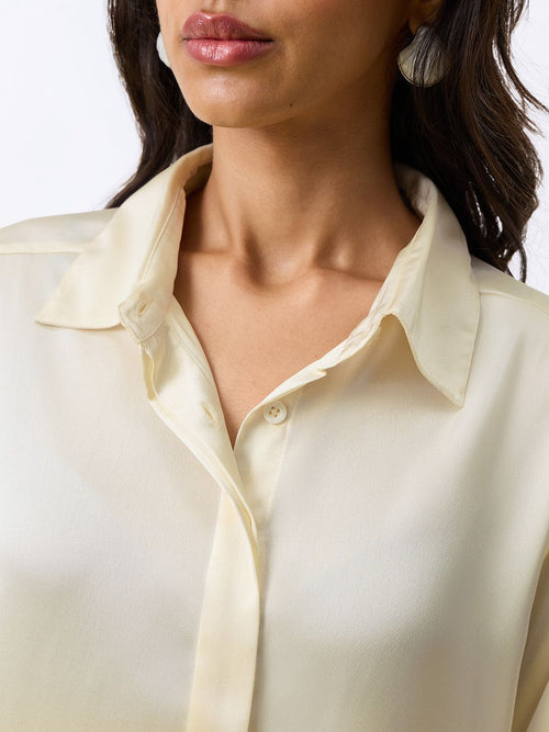 Satin Solid Shirt: Rich Ivory Women Relaxed Shirts