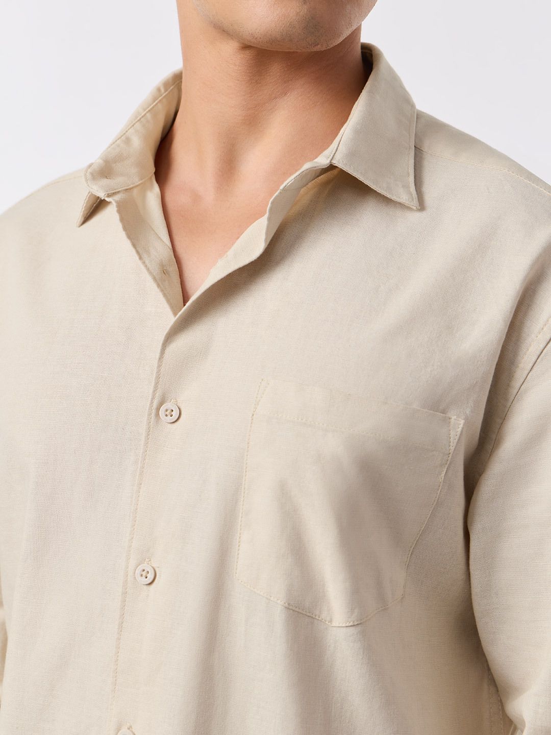 Cotton Linen: White Creme Cotton Linen Shirts