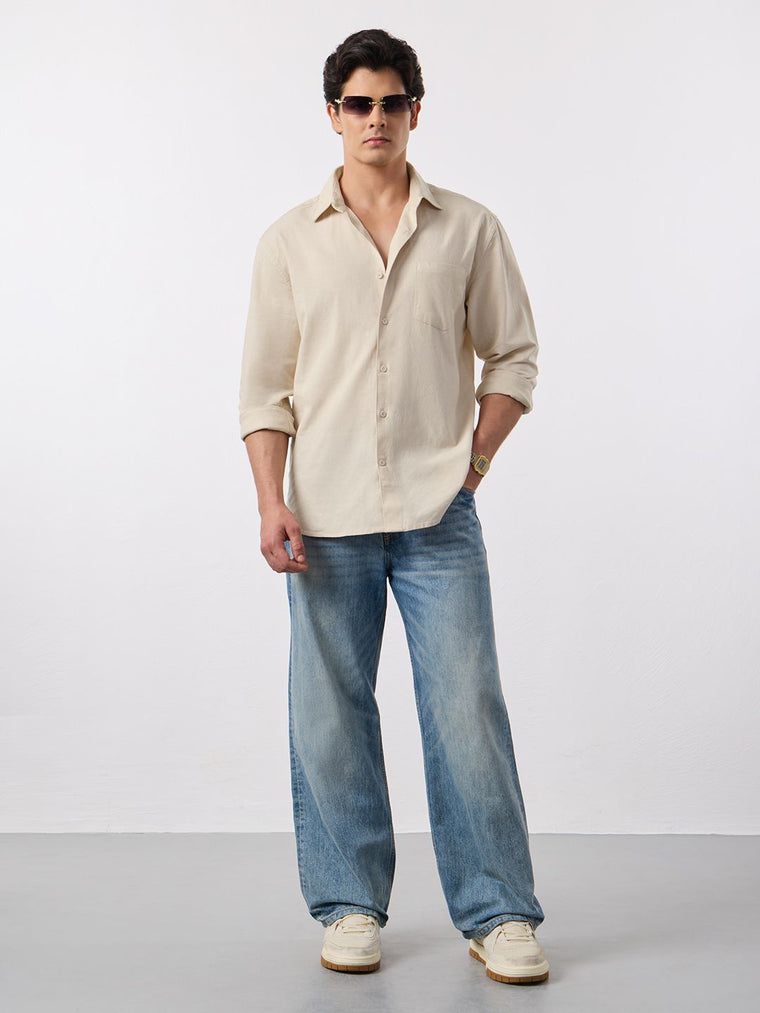 Cotton Linen: White Creme Cotton Linen Shirts