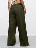 Classic Solid Pants: Olive Hues Women Wide Pants