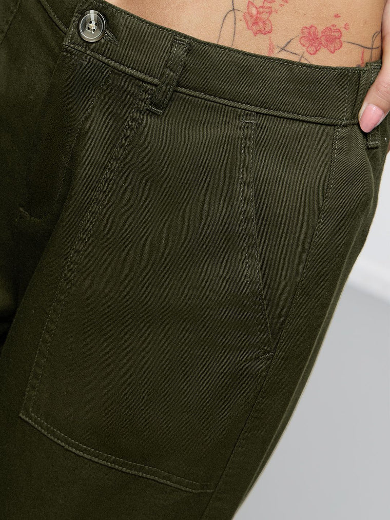 Classic Solid Pants: Olive Hues Women Wide Pants