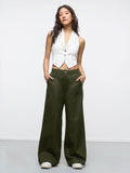 Classic Solid Pants: Olive Hues Women Wide Pants