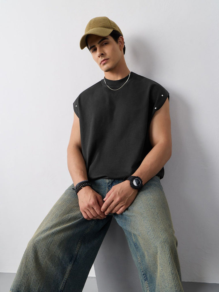 Oversized Vest: Black Void Easy Fit Vests