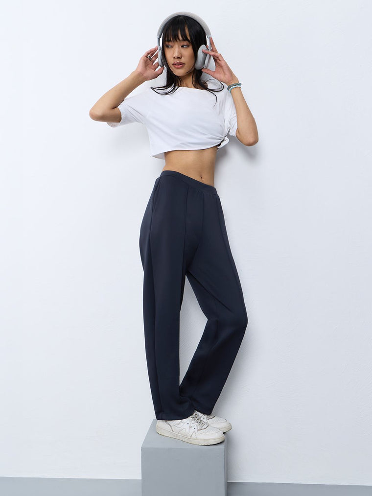 Premium Scuba Joggers: Navy Blue Women Slim Joggers