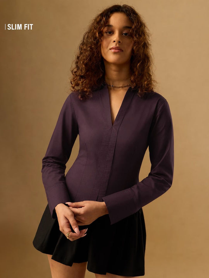 Corset Shirt: Berry Plum Women Fitted Shirts