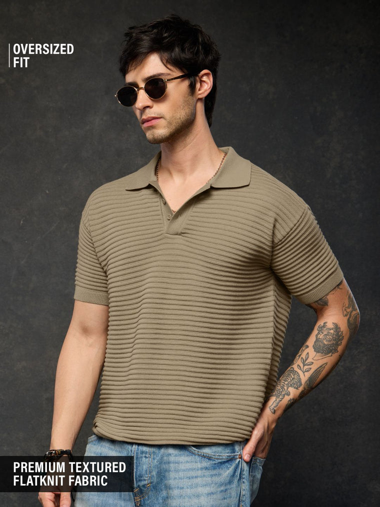 Flatknit Polo: Ecru Textured Polos