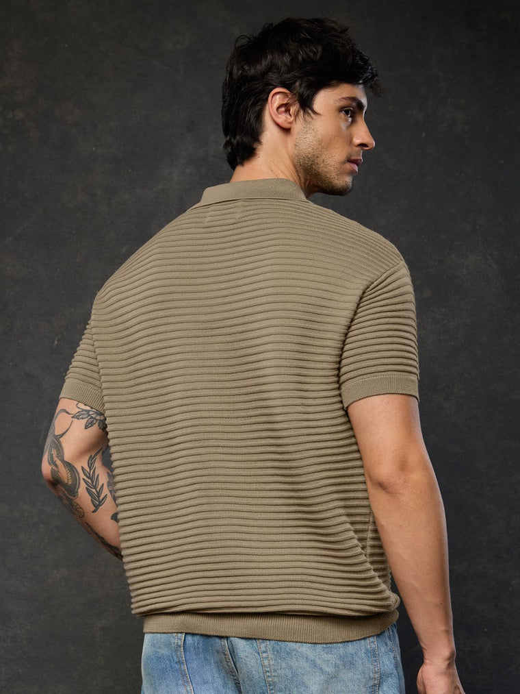 Flatknit Polo: Ecru Textured Polos