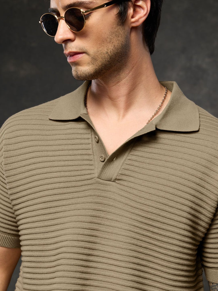 Flatknit Polo: Ecru Textured Polos
