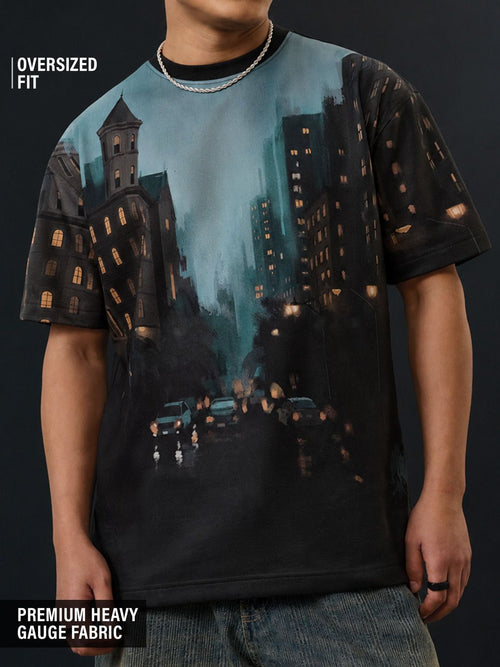 Art Tales: Night Street Oversized T-Shirts