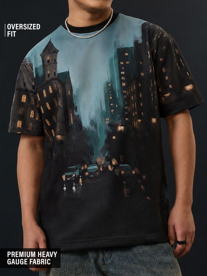 Art Tales: Night Street Oversized T-Shirts