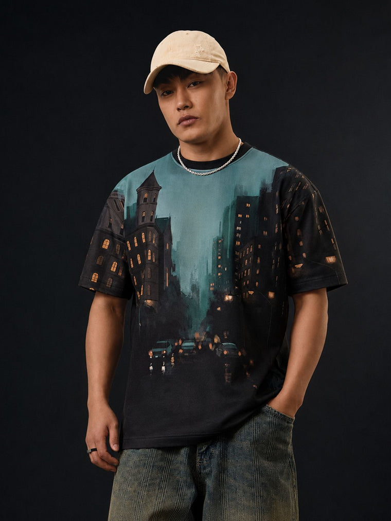 Art Tales: Night Street Oversized T-Shirts