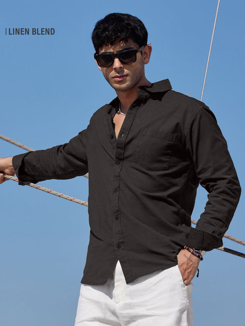 Cotton Linen: Grey Brown Cotton Linen Shirts