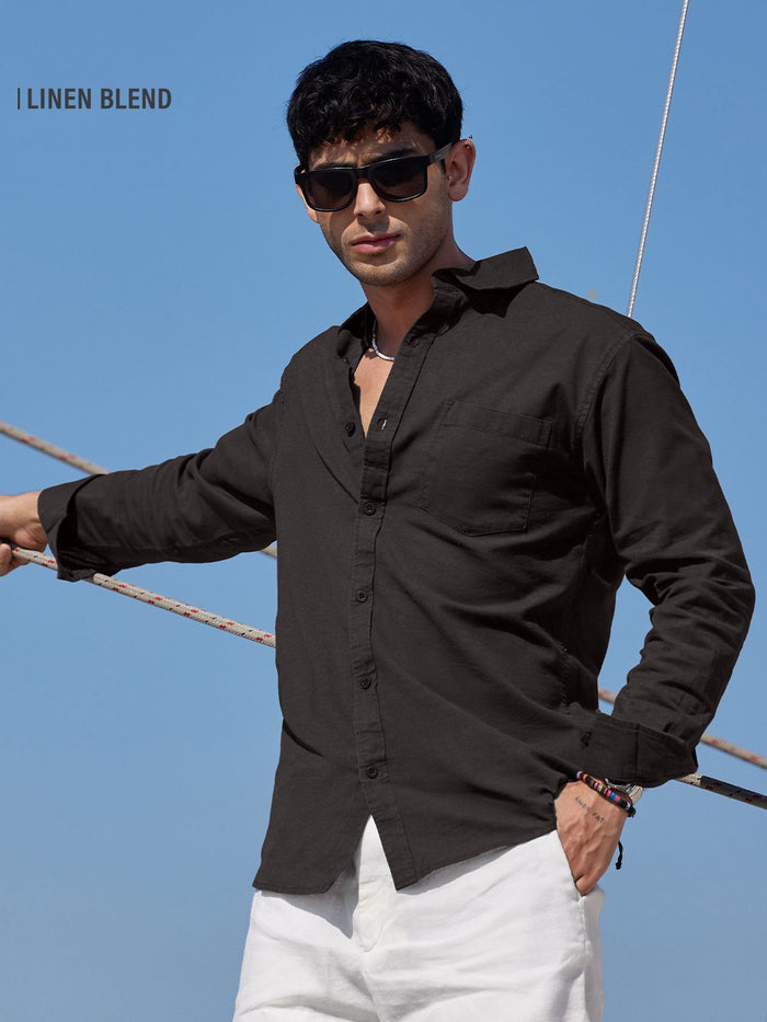 Cotton Linen: Grey Brown Cotton Linen Shirts