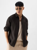 Cotton Linen: Grey Brown Cotton Linen Shirts