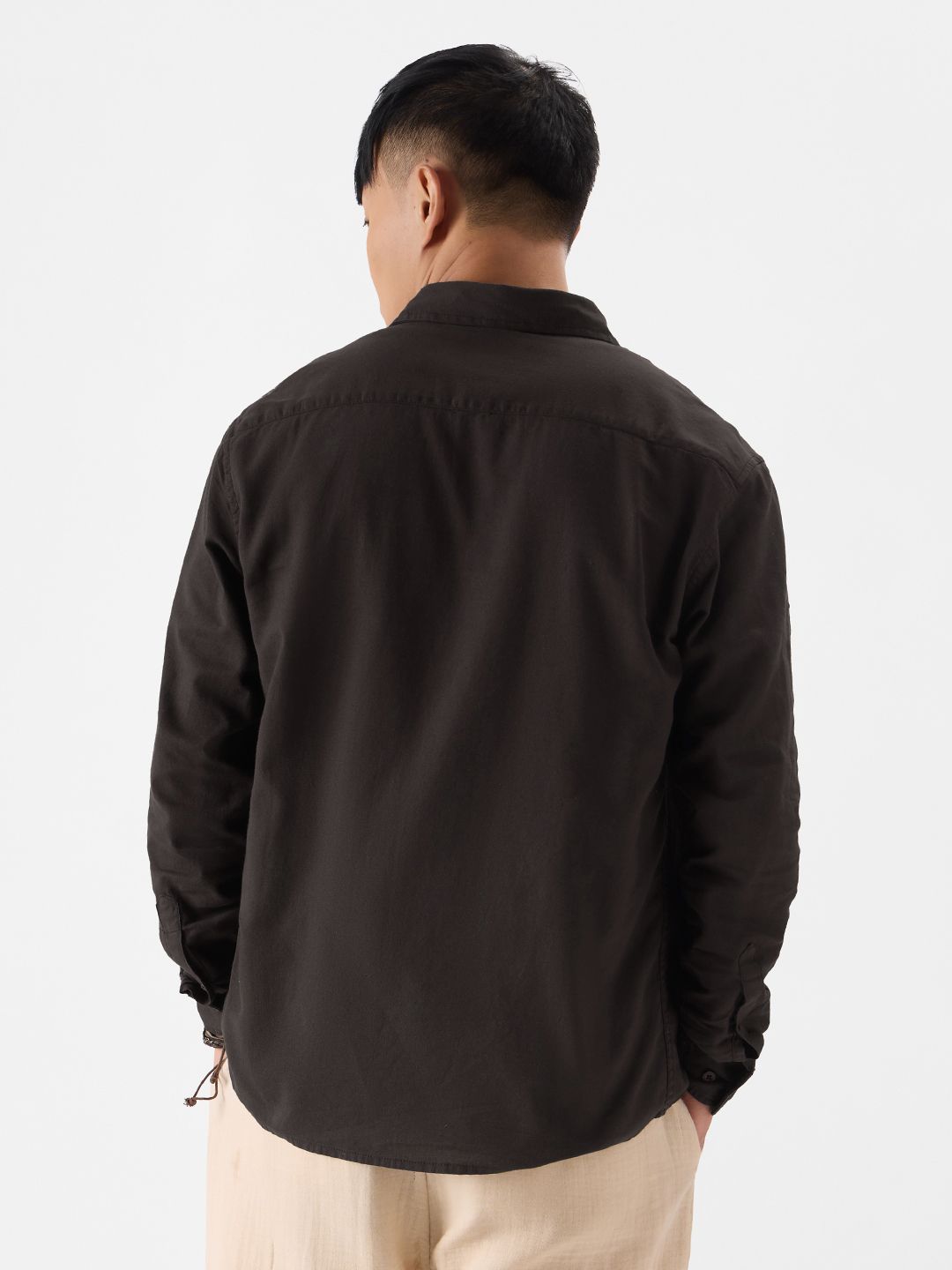 Cotton Linen: Grey Brown Cotton Linen Shirts