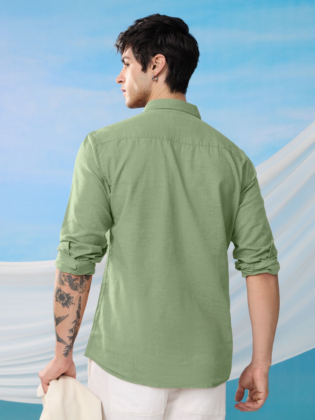 Cotton Linen: Light Green Cotton Linen Shirts