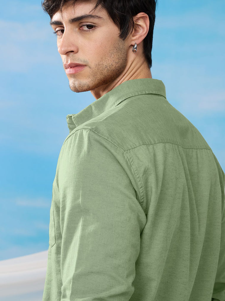 Cotton Linen: Light Green Cotton Linen Shirts