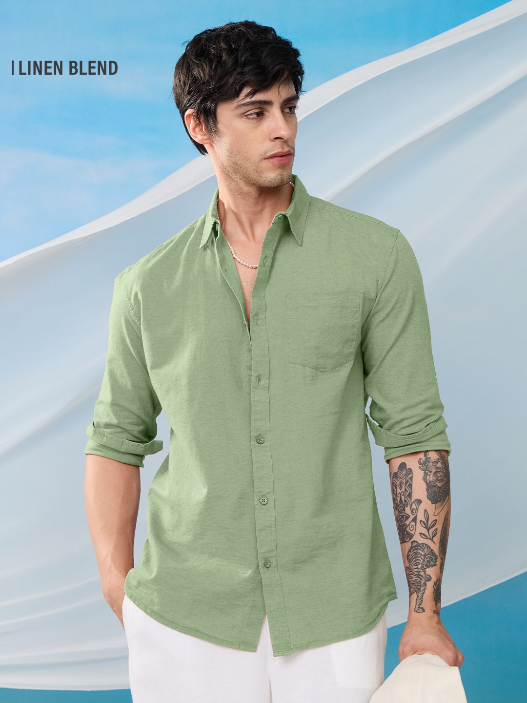 Cotton Linen: Light Green Cotton Linen Shirts