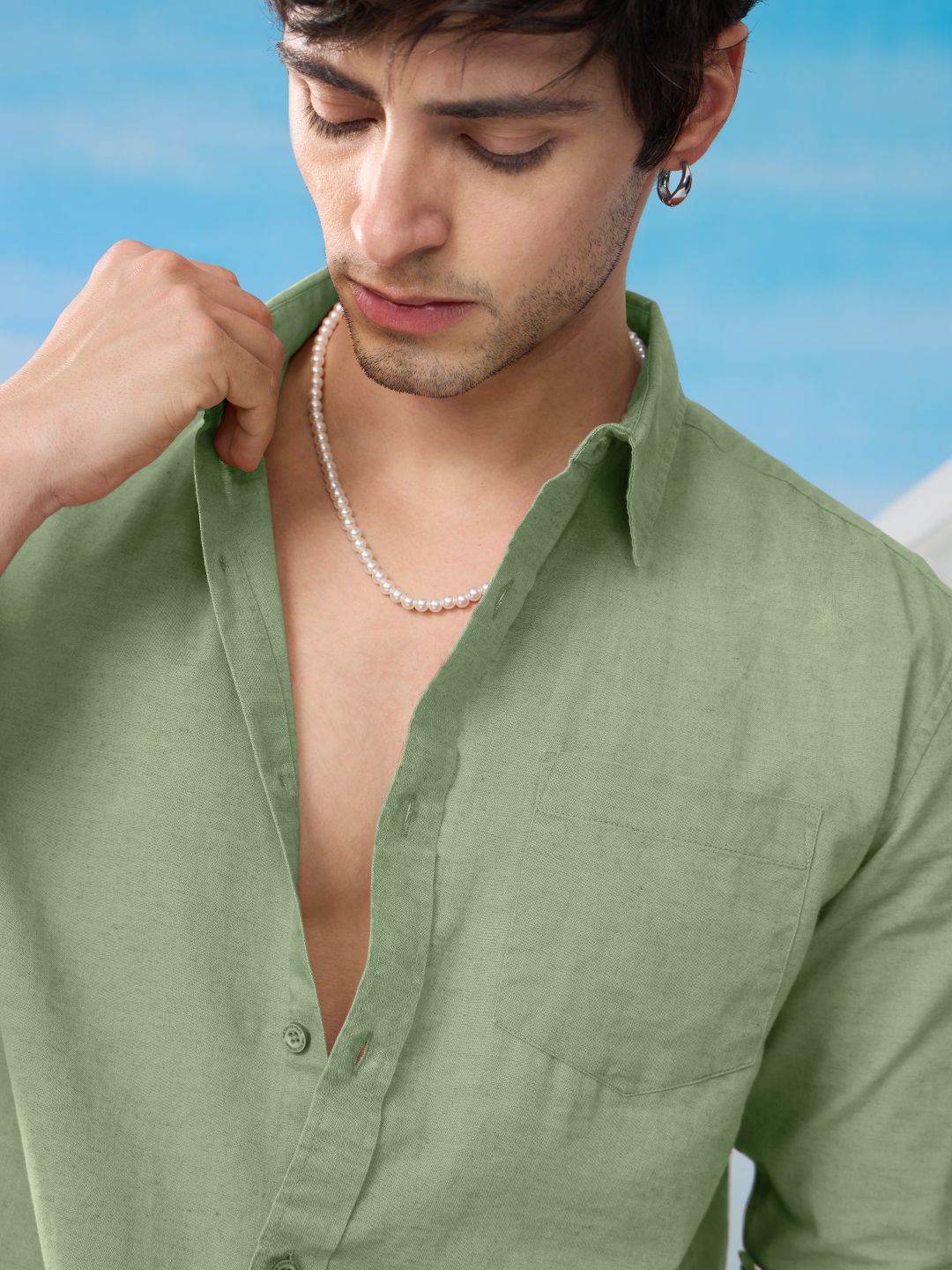 Cotton Linen: Light Green Cotton Linen Shirts