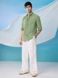 Cotton Linen: Light Green Cotton Linen Shirts