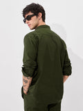 Cotton Linen: Dark Sage Cotton Linen Shirts