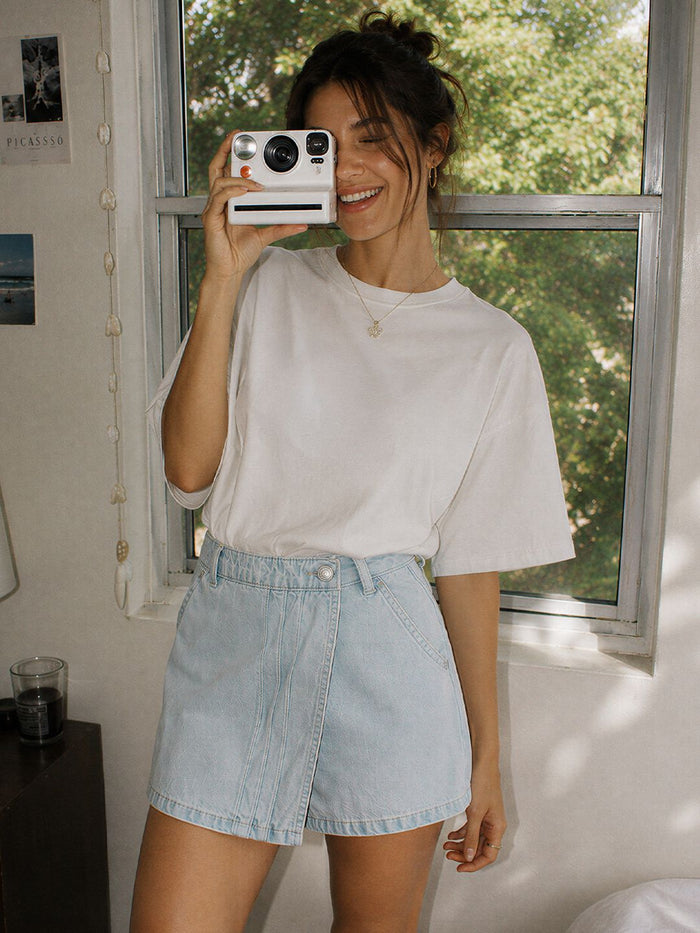 Denim Skorts: Misty Blue Women Denim Skorts