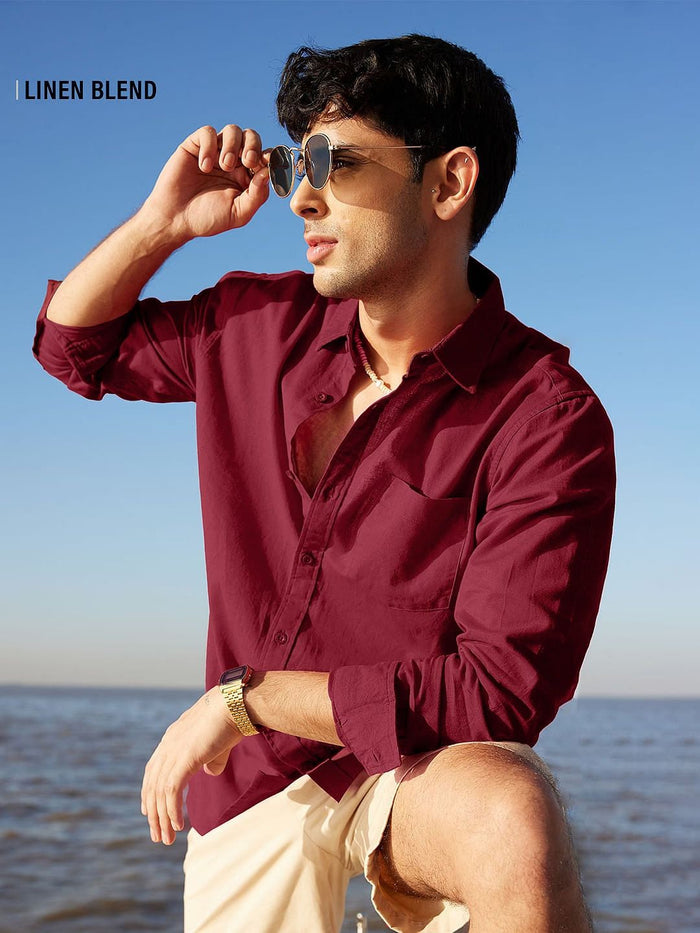 Cotton Linen: Red Cotton Linen Shirts