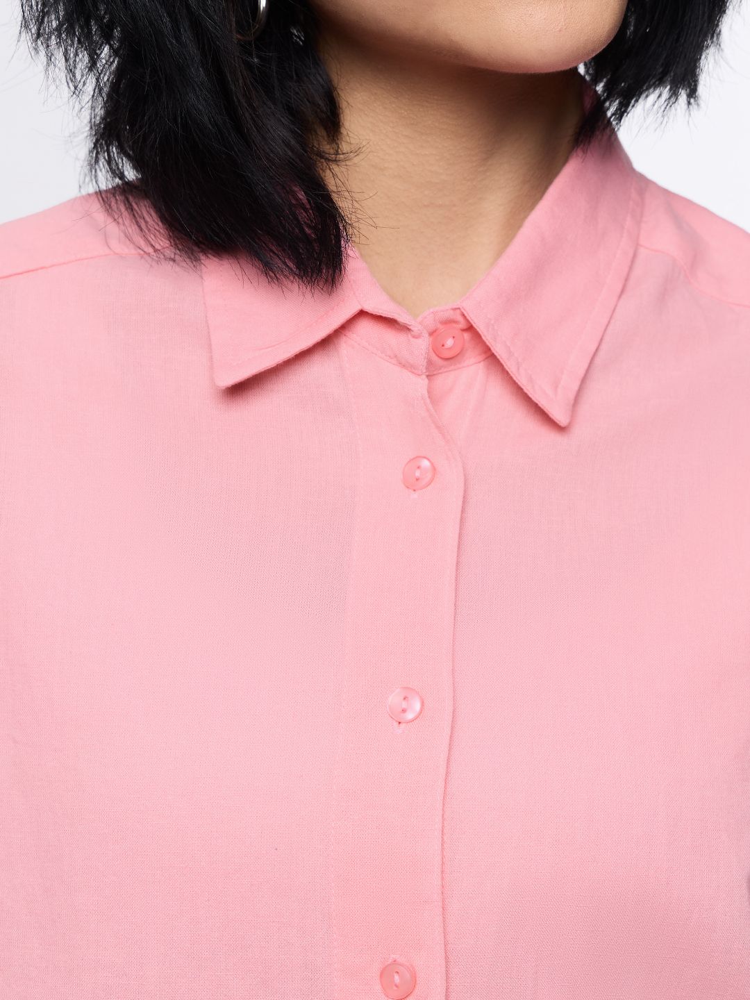 Cotton Linen Shirt: Pink Women Oversized Shirts