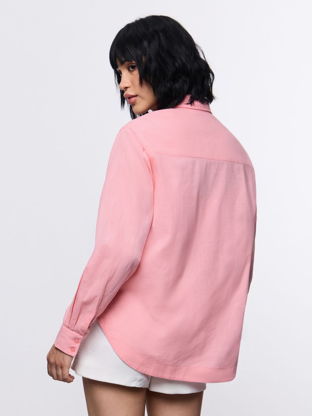 Cotton Linen Shirt: Pink Women Oversized Shirts