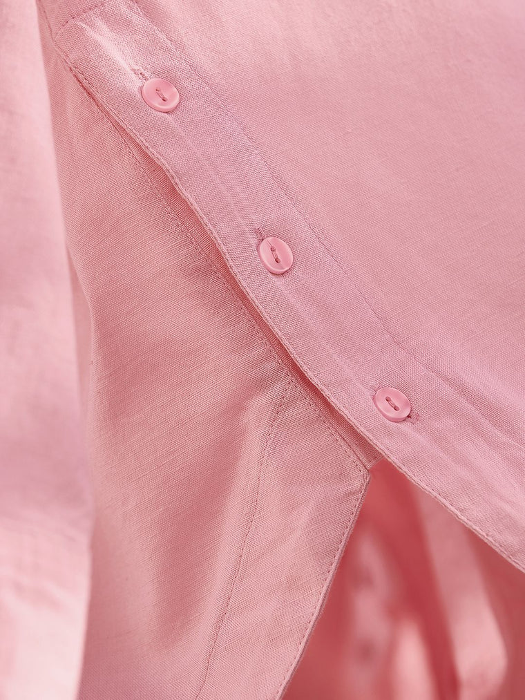 Cotton Linen Shirt: Pink Women Oversized Shirts