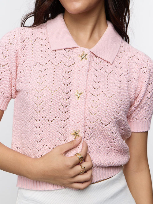 Open-Knit Shirt: Candy Floss Women Regular Shirts