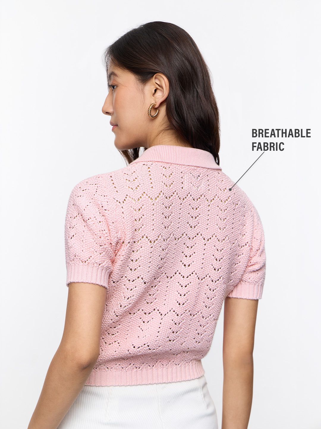 Open-Knit Shirt: Candy Floss Women Regular Shirts