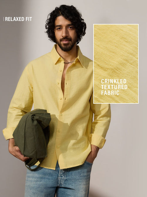 Textured Shirt: Buttercream Men Textured Shirts