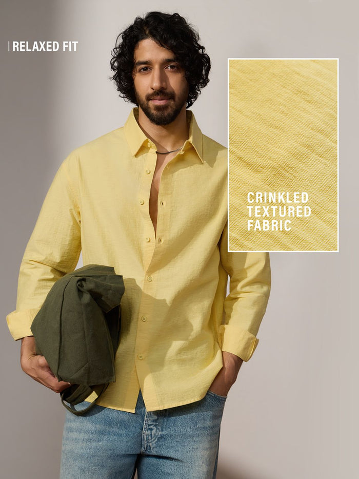 Textured Shirt: Buttercream Men Textured Shirts