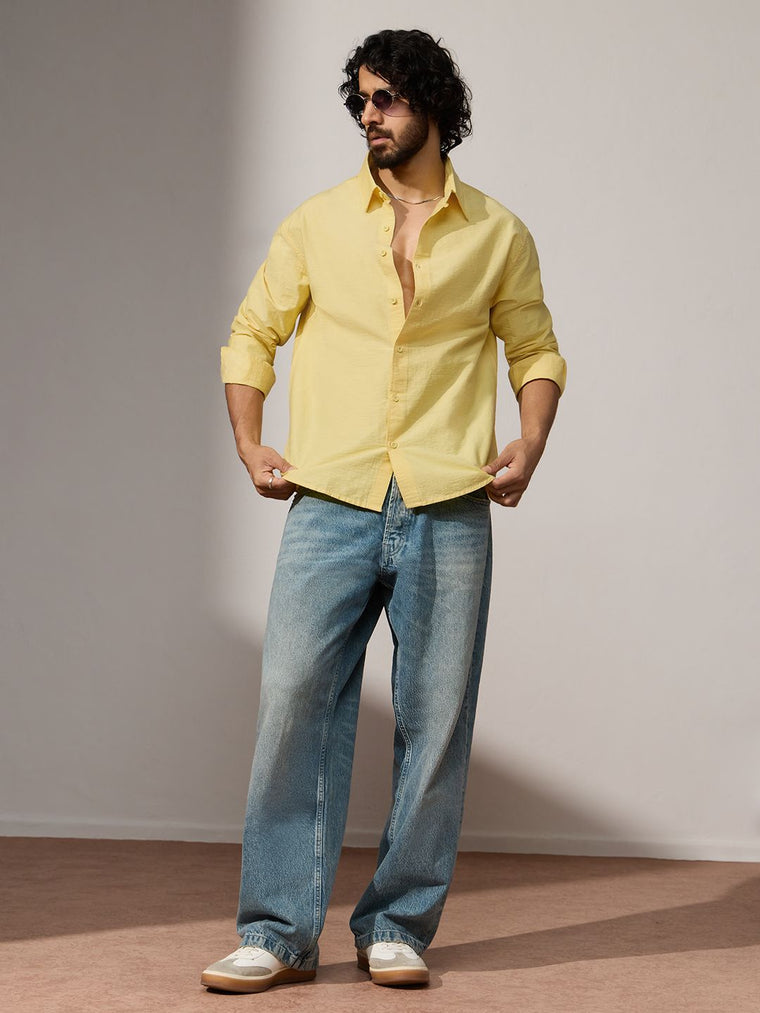 Textured Shirt: Buttercream Men Textured Shirts