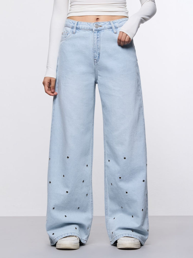 Wide-Leg Denim: Frosted Blue Women Wide Denims