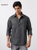 Solids: Dark Grey Men Utility Shirts