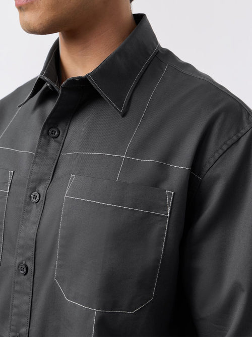 Solids: Dark Grey Men Utility Shirts