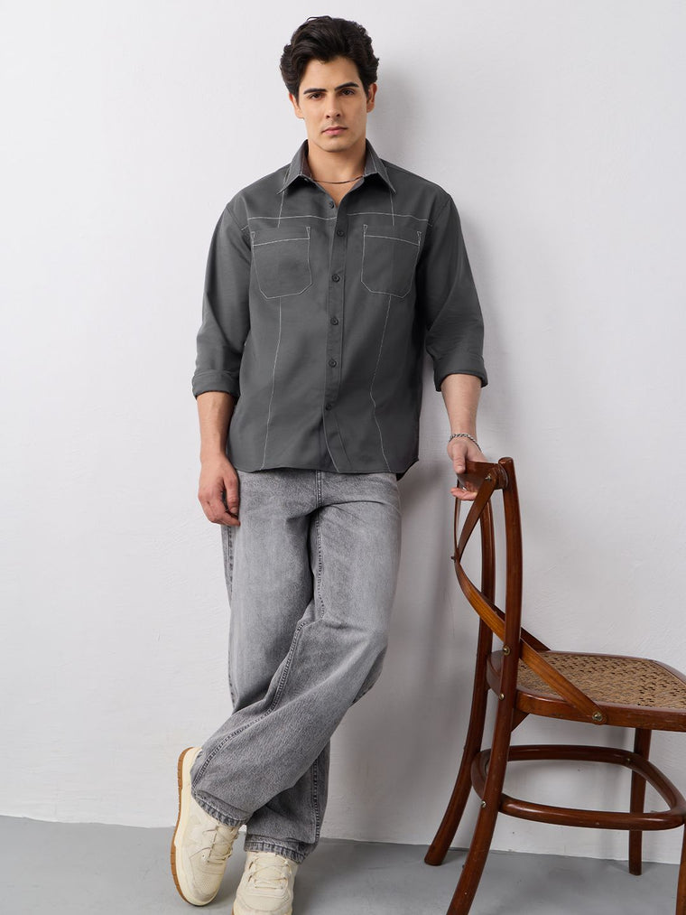 Solids: Dark Grey Men Utility Shirts