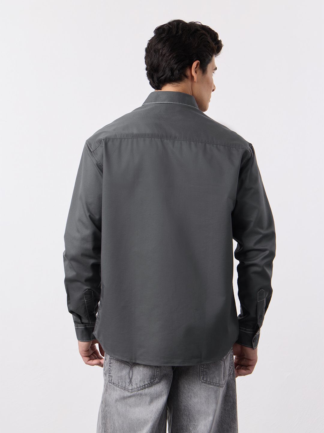 Solids: Dark Grey Men Utility Shirts