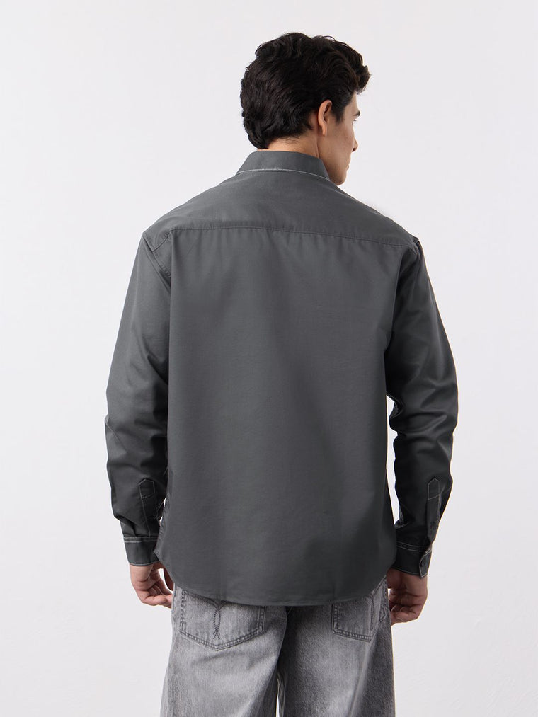 Solids: Dark Grey Men Utility Shirts