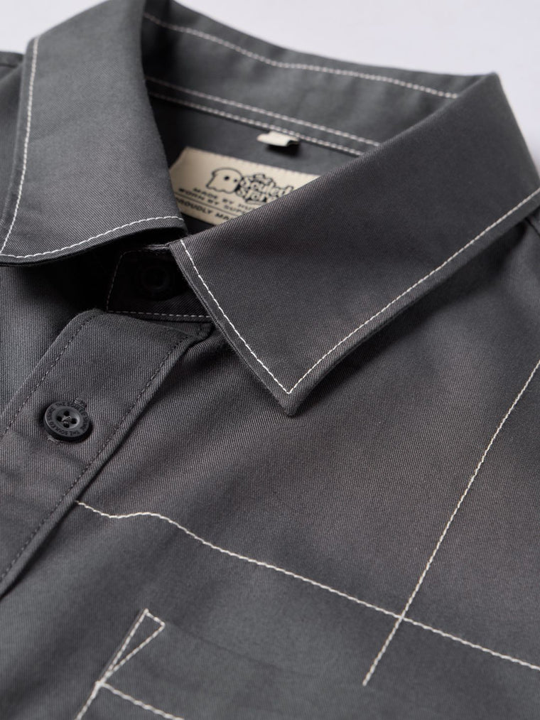 Solids: Dark Grey Men Utility Shirts