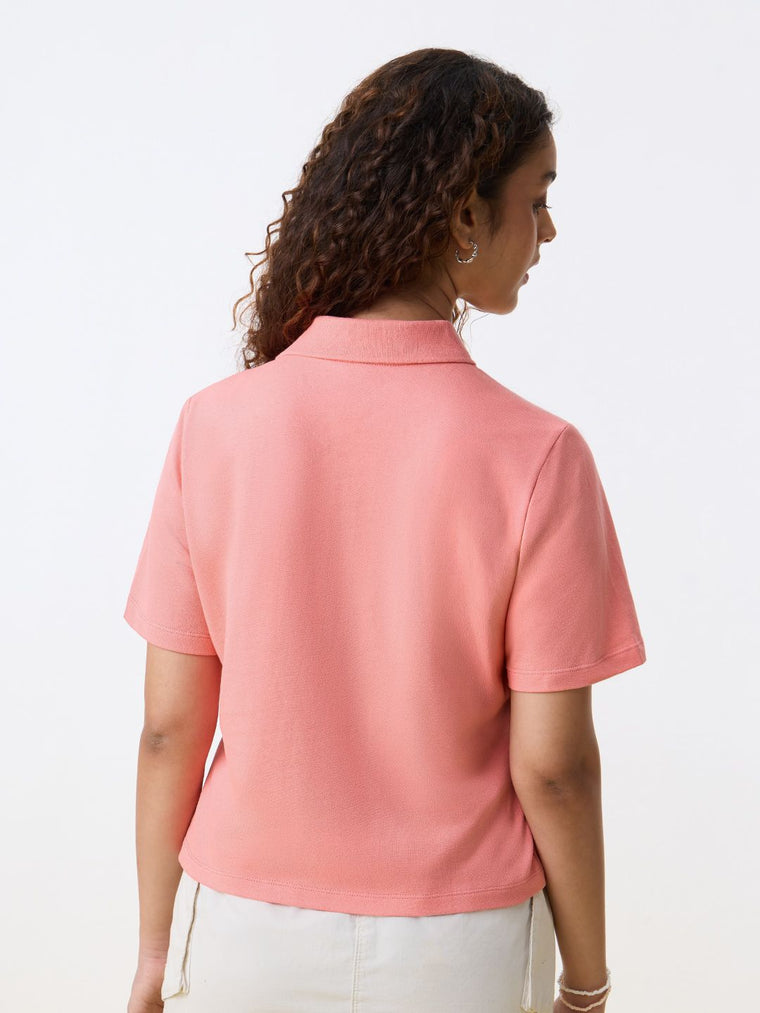 Polo Solid T-shirt: Coral Rose Women Polo T-Shirts
