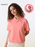 Polo Solid T-shirt: Coral Rose Women Polo T-Shirts